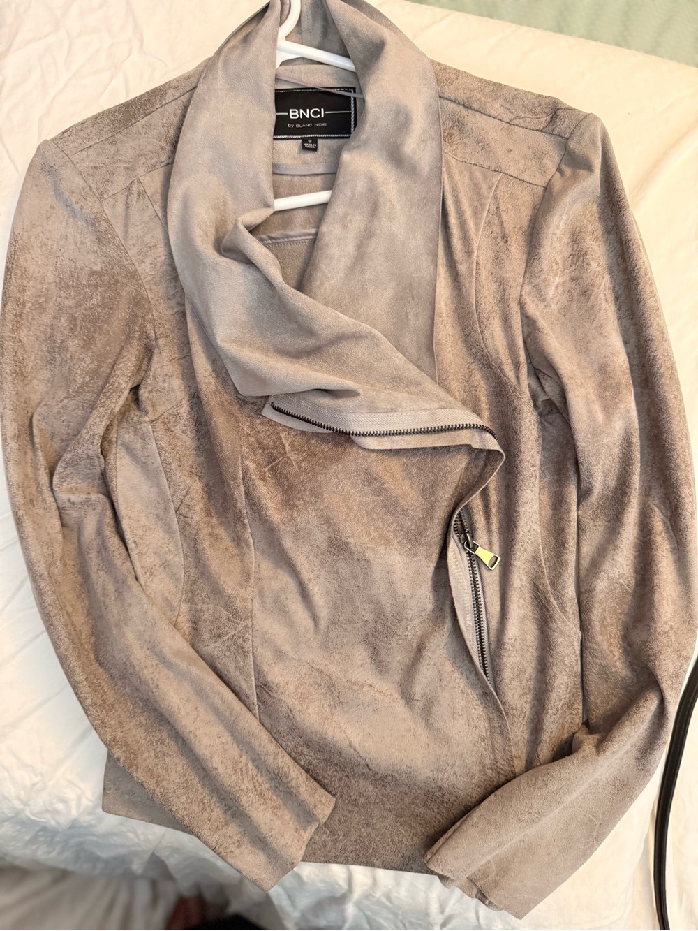 BNCI Women's Taupe Faux-Suede Zip Front Jacket
